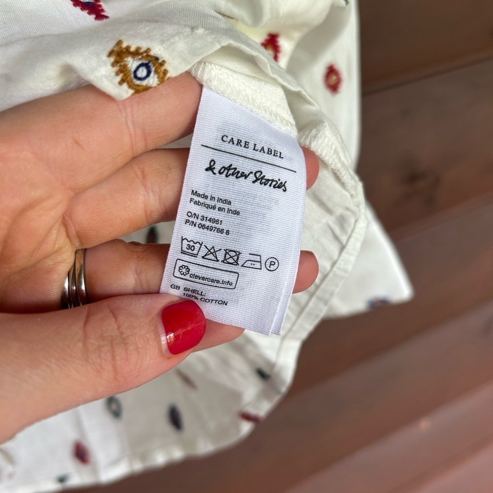 & Other Stories White Shirt with Multicolor Pattern Size 2 - Picture 4 of 5